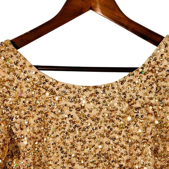 Adrianna Papell Sequin Dress Gold Short Sleeve Holiday Party Glam Size 12 - Picture 7 of 13